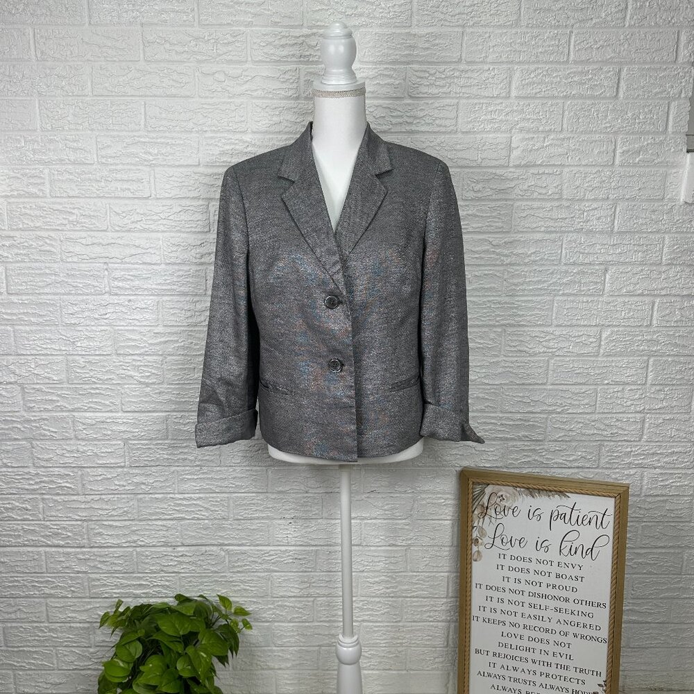 Women's Talbots size 14 dress suit top blazer silver